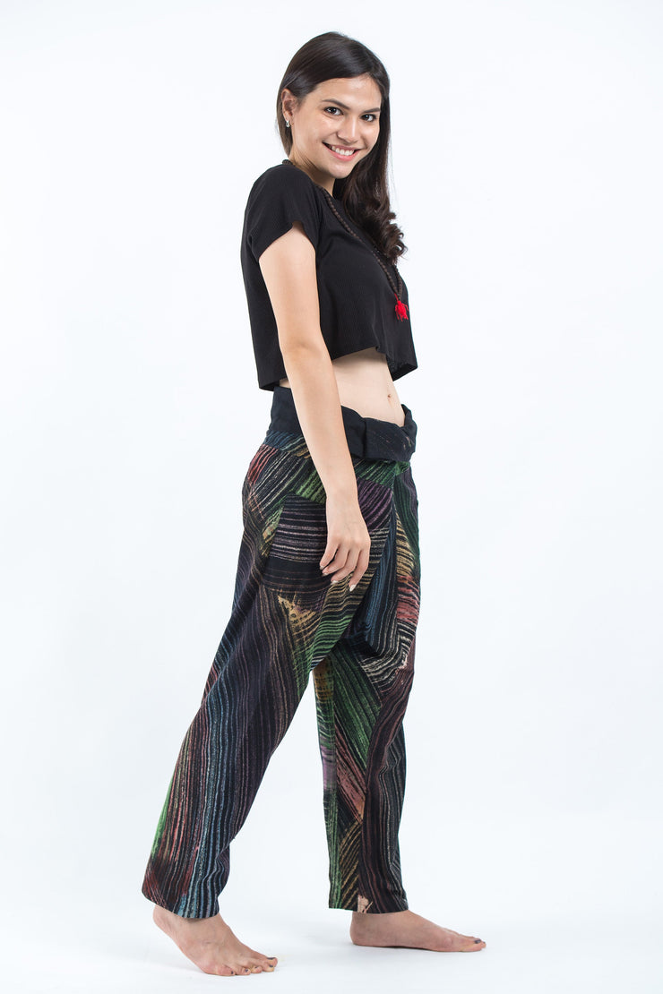 Rainbow Prints Woman's Slim Cut Fisherman Pants in Black