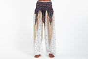 Peacock Feathers Women's Harem Pants in White