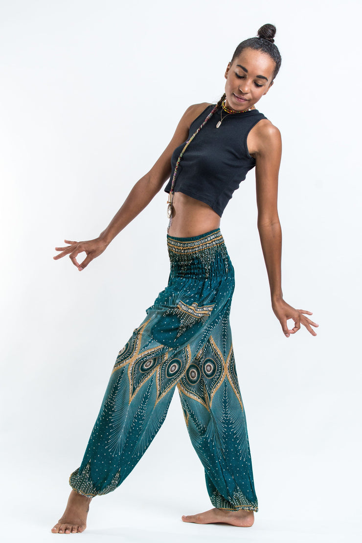 Diamond Peacock Women's Harem Pants in Turquoise