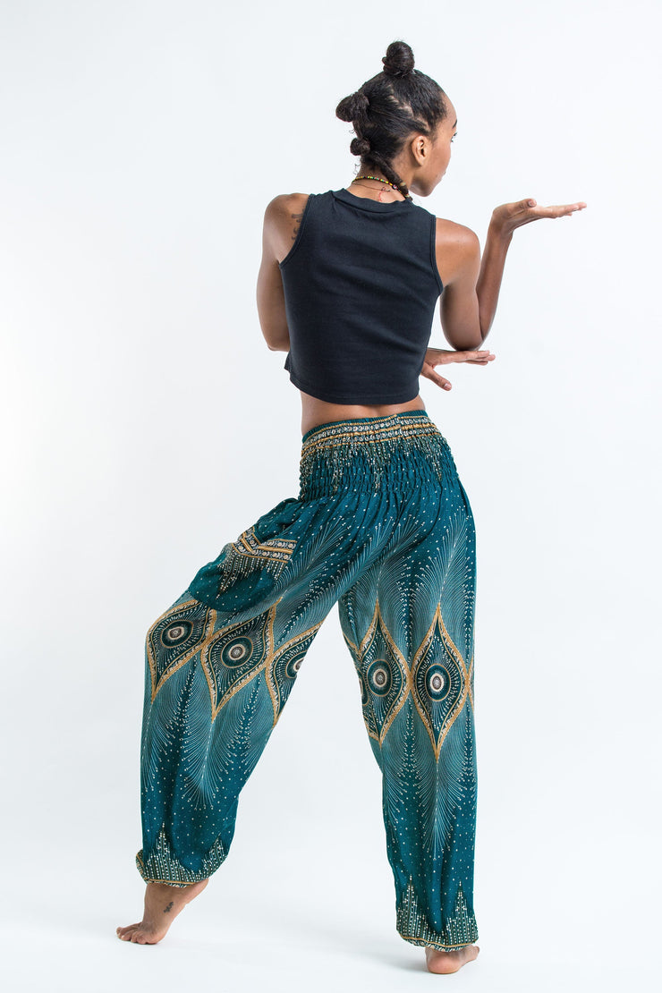 Diamond Peacock Women's Harem Pants in Turquoise