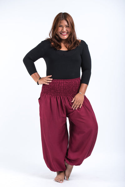 Plus Size Solid Color Women's Harem Pants in Red