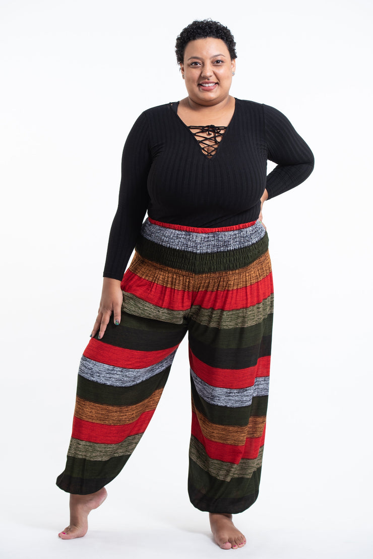 Plus Size Boho Striped Women's Harem Pants in Green