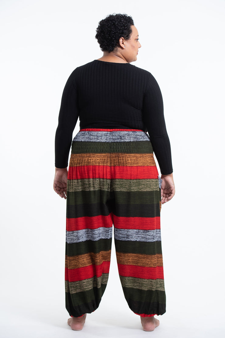 Plus Size Boho Striped Women's Harem Pants in Green