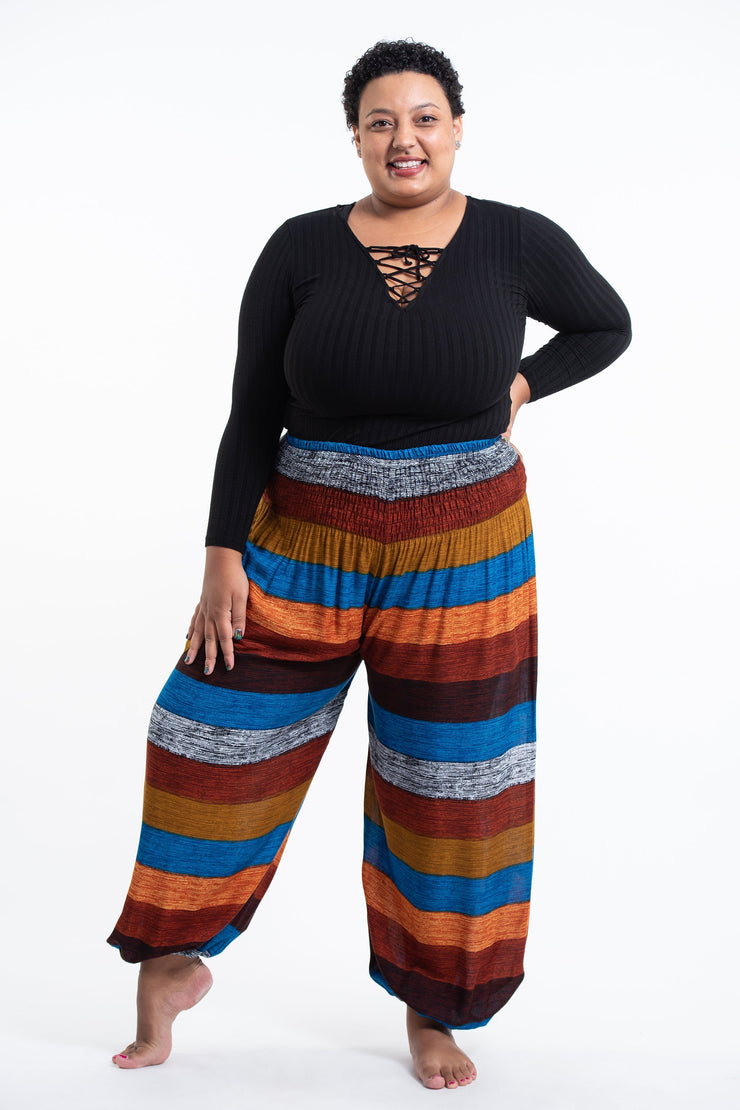 Plus Size Boho Striped Women's Harem Pants in Rust