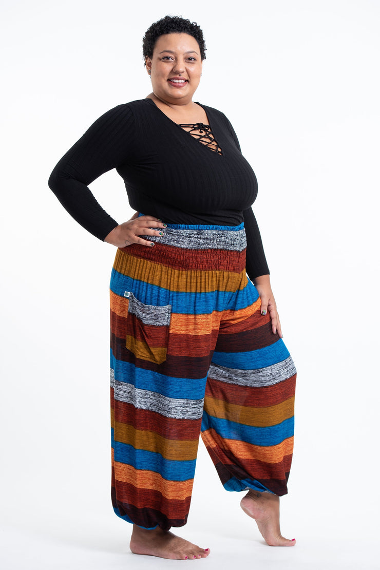 Plus Size Boho Striped Women's Harem Pants in Rust