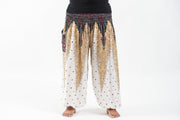 Plus Size Peacock Feathers Women's Harem Pants in White