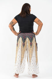 Plus Size Peacock Feathers Women's Harem Pants in White