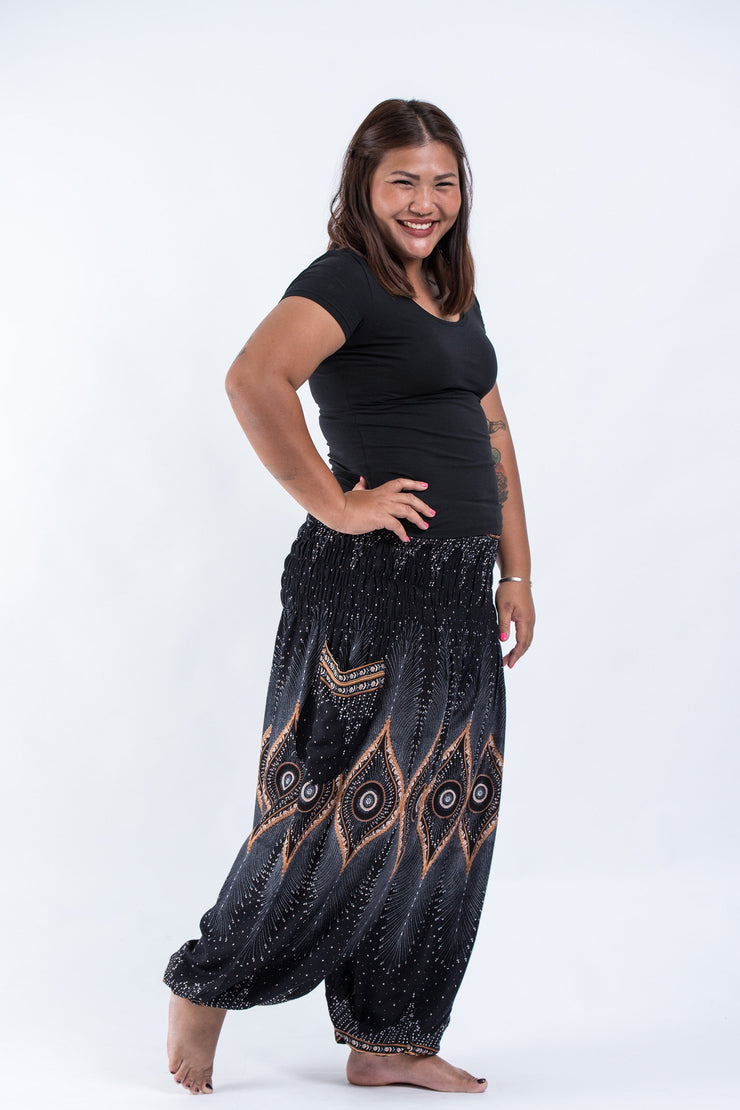 Plus Size Diamond Peacock Women's Harem Pants in Black