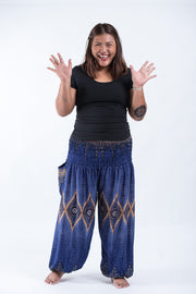 Plus Size Diamond Peacock Women's Harem Pants in Blue