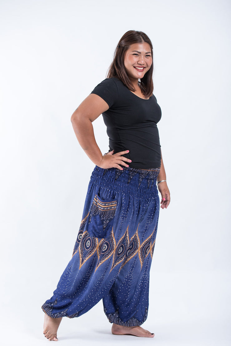 Plus Size Diamond Peacock Women's Harem Pants in Blue