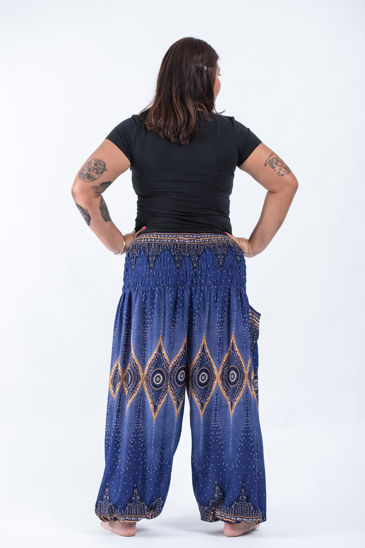 Plus Size Diamond Peacock Women's Harem Pants in Blue