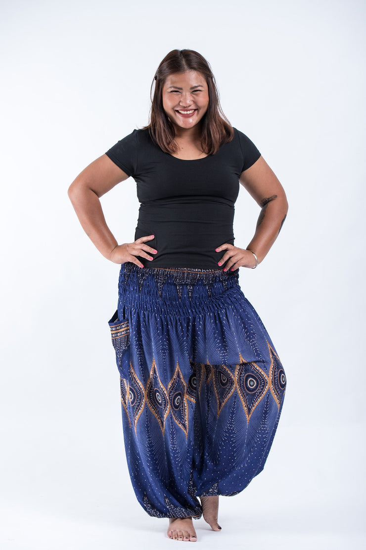 Plus Size Diamond Peacock Women's Harem Pants in Blue