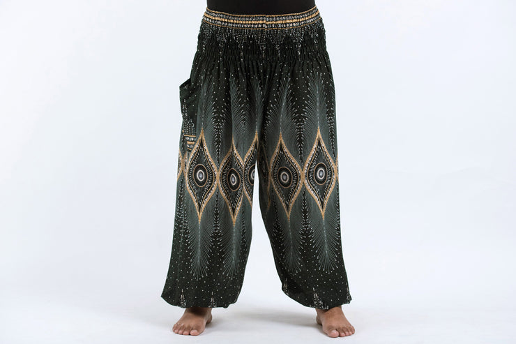 Plus Size Diamond Peacock Women's Harem Pants in Green