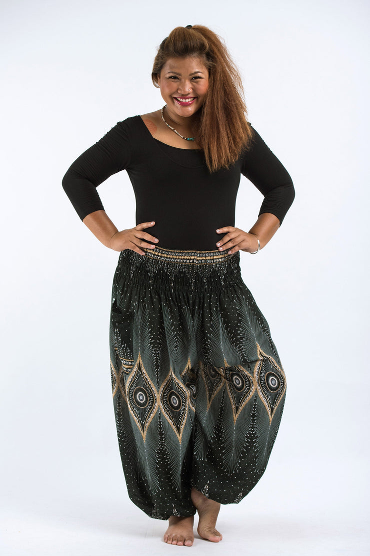 Plus Size Diamond Peacock Women's Harem Pants in Green