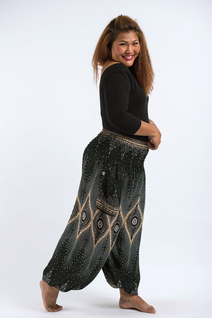 Plus Size Diamond Peacock Women's Harem Pants in Green