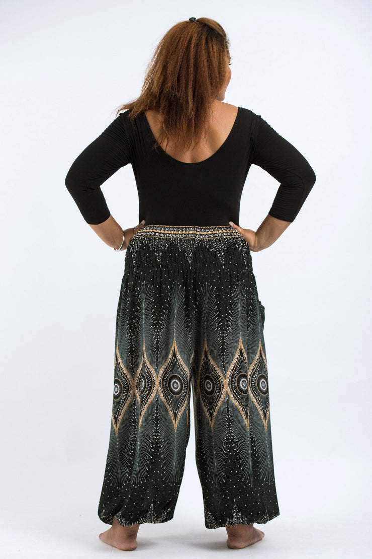 Plus Size Diamond Peacock Women's Harem Pants in Green