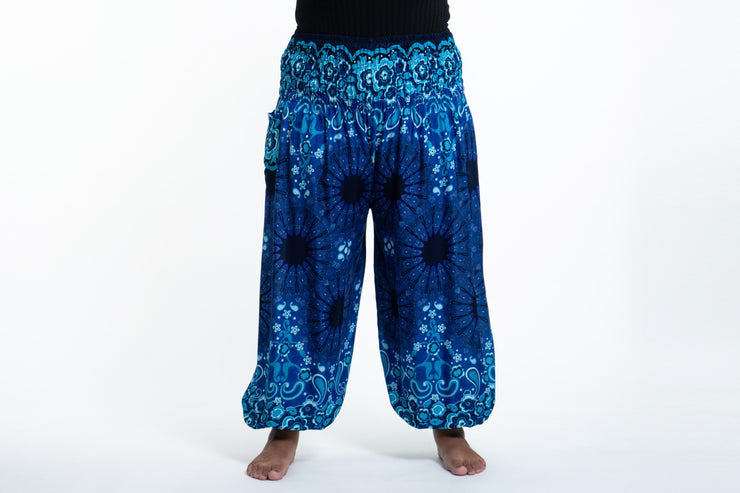 Plus Size Paisley Mandalas Women's Harem Pants in Blue