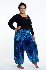 Plus Size Paisley Mandalas Women's Harem Pants in Blue