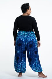 Plus Size Paisley Mandalas Women's Harem Pants in Blue