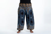 Plus Size Paisley Mandalas Women's Harem Pants in Blue Gray