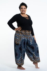 Plus Size Paisley Mandalas Women's Harem Pants in Blue Gray