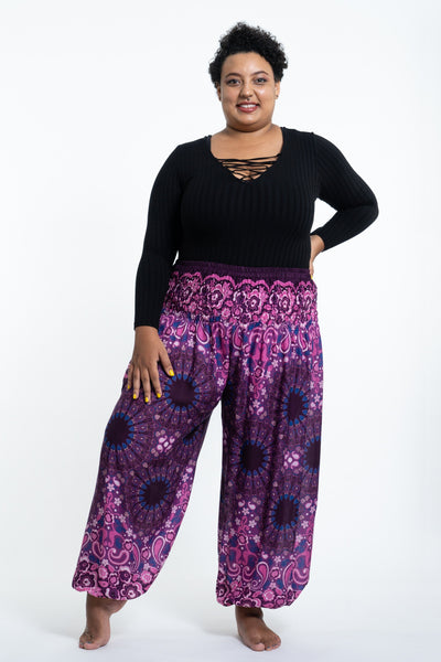 Plus Size Paisley Mandalas Women's Harem Pants in Purple