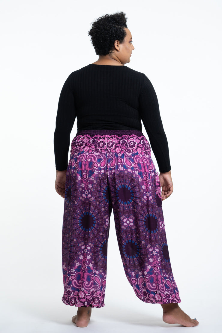 Plus Size Paisley Mandalas Women's Harem Pants in Purple