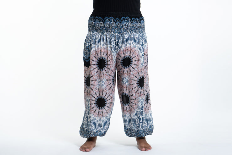 Plus Size Paisley Mandalas Women's Harem Pants in Silver Gray