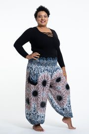 Plus Size Paisley Mandalas Women's Harem Pants in Silver Gray