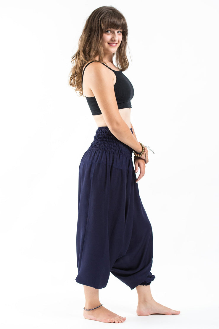 Solid Color 2-in-1 Jumpsuit Harem Pants in Blue