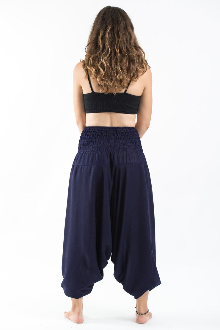 Solid Color 2-in-1 Jumpsuit Harem Pants in Blue