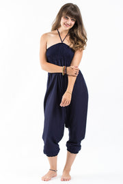 Solid Color 2-in-1 Jumpsuit Harem Pants in Blue