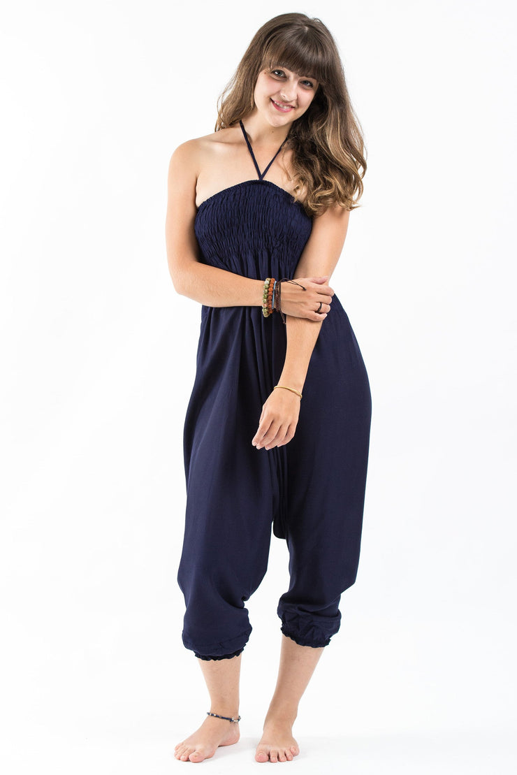 Solid Color 2-in-1 Jumpsuit Harem Pants in Blue