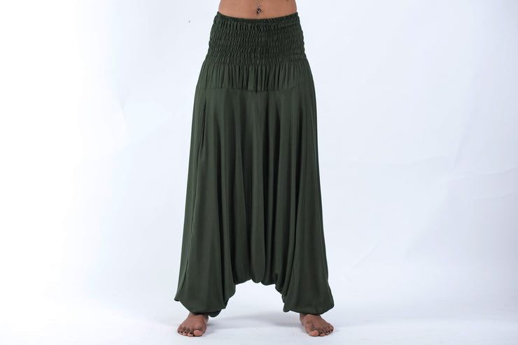 Solid Color 2-in-1 Jumpsuit Harem Pants in Dark Green