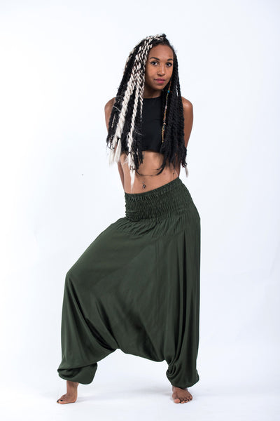 Solid Color 2-in-1 Jumpsuit Harem Pants in Dark Green