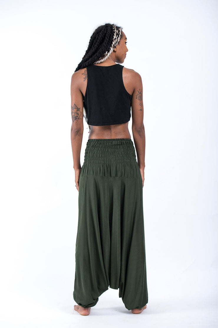 Solid Color 2-in-1 Jumpsuit Harem Pants in Dark Green