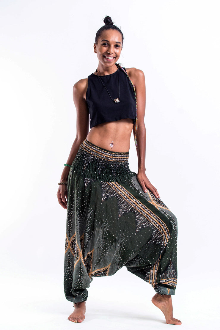 Diamond Peacock 2-in-1 Jumpsuit Harem Pants in Green