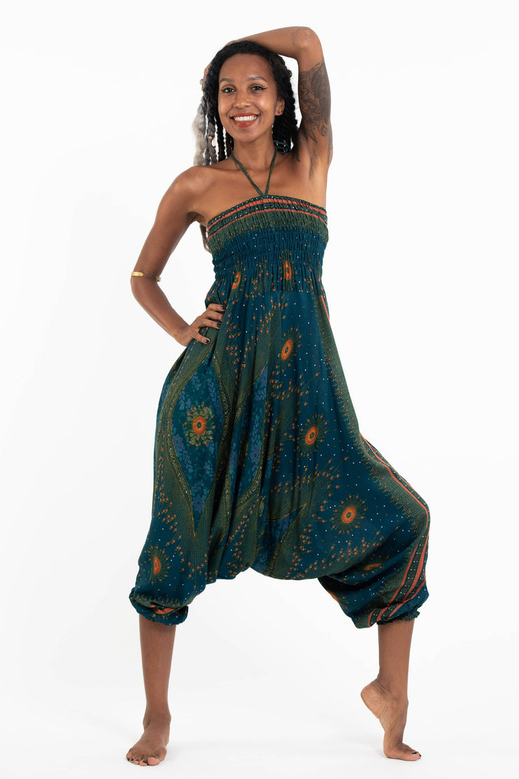 Peacock Eye 2-in-1 Jumpsuit Harem Pants in Teal