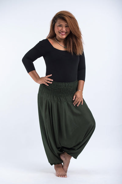 Plus Size Solid Color 2-in-1 Jumpsuit Harem Pants in Dark green