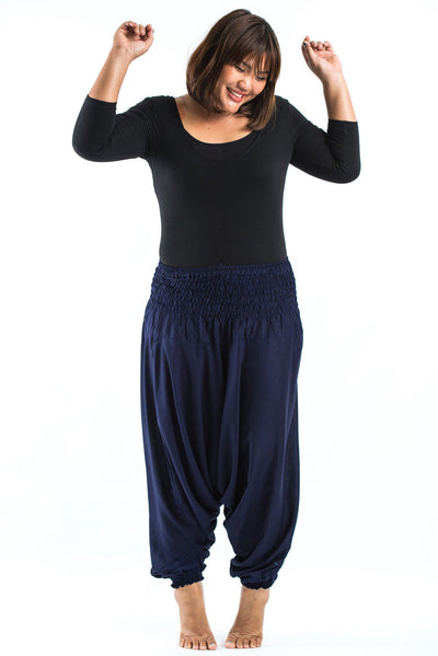 Plus Size Solid Color 2-in-1 Jumpsuit Harem Pants in Blue