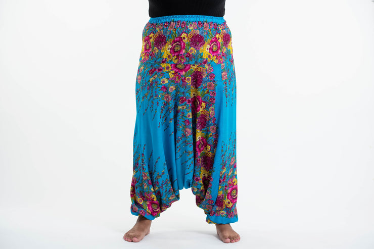 Plus Size Floral 2-in-1 Jumpsuit Harem Pants in Ocean Blue