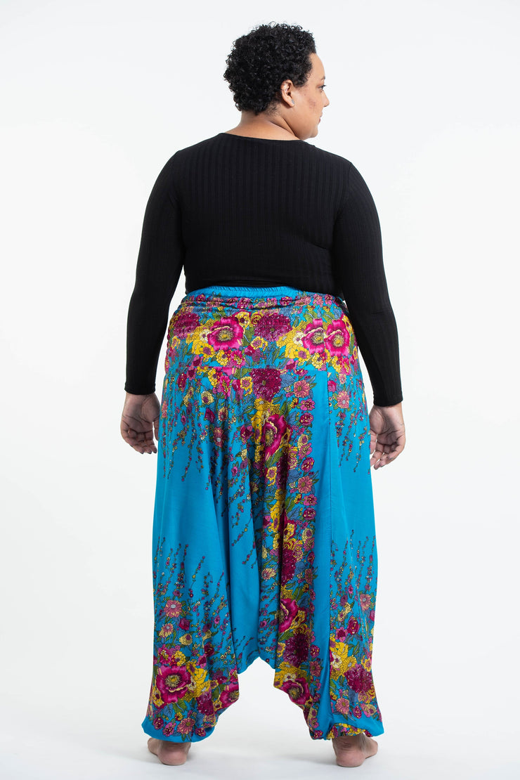 Plus Size Floral 2-in-1 Jumpsuit Harem Pants in Ocean Blue