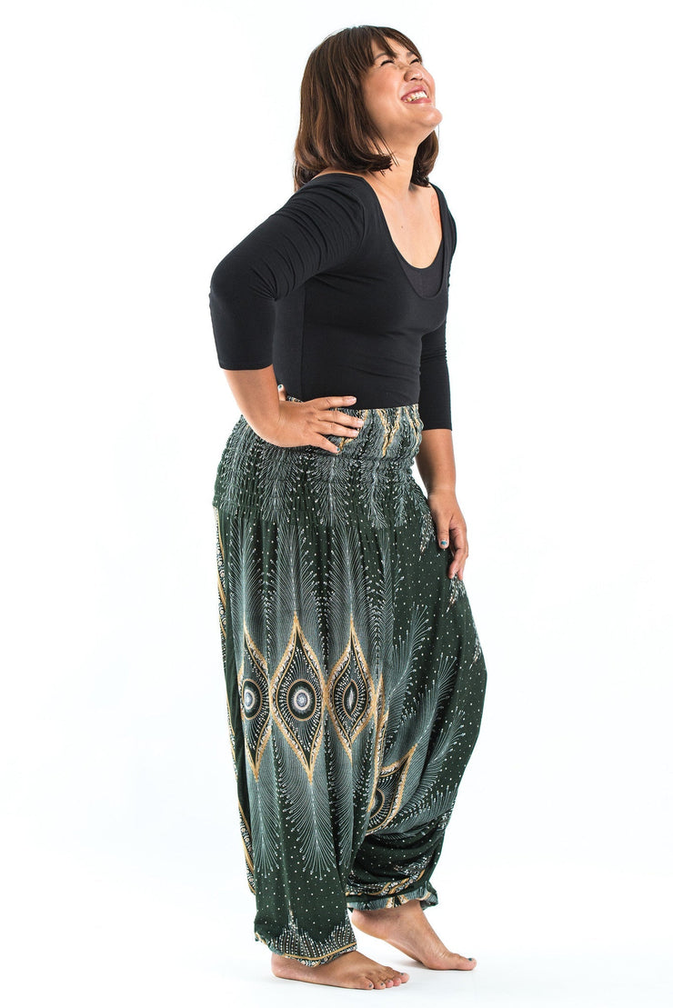 Plus Size Diamond Peacock 2-in-1 Jumpsuit Harem Pants in Green