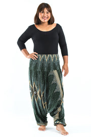 Plus Size Diamond Peacock 2-in-1 Jumpsuit Harem Pants in Green