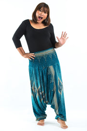 Plus Size Diamond Peacock 2-in-1 Jumpsuit Harem Pants in Turquoise