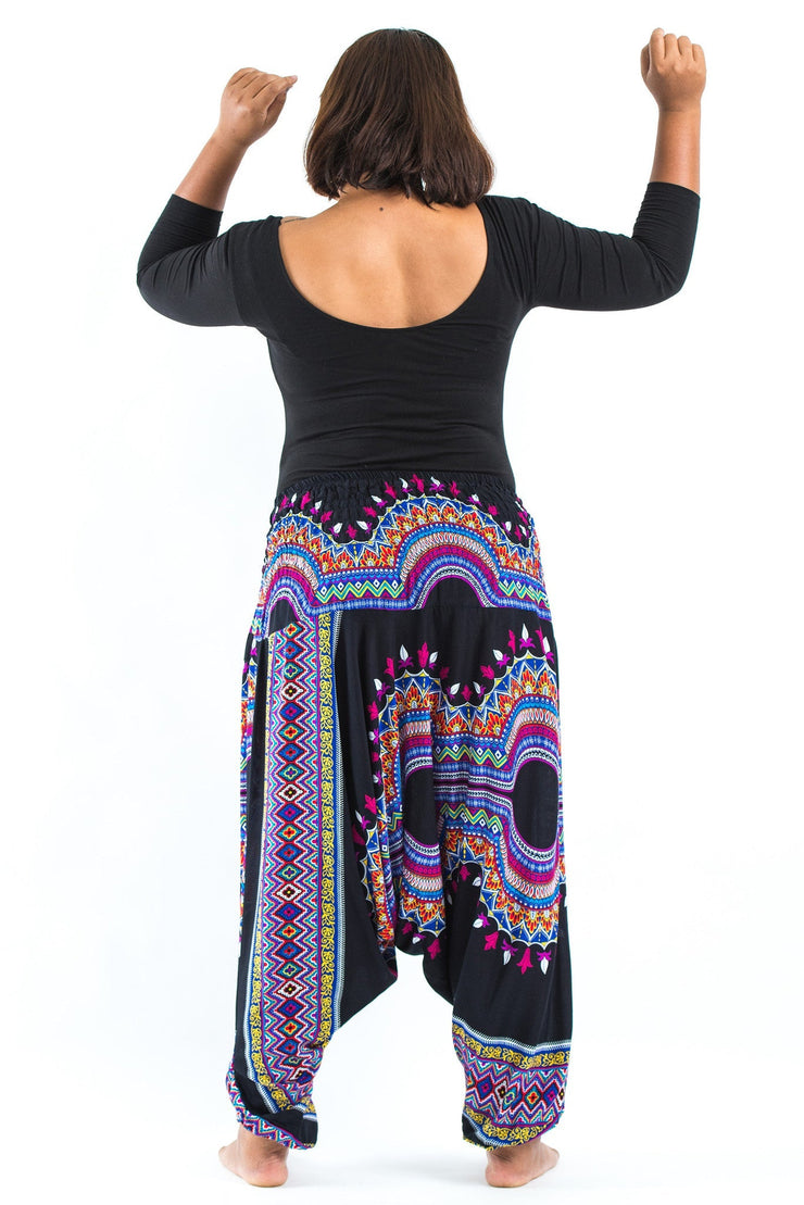 Plus Size Dashiki Prints 2-in-1 Jumpsuit Harem Pants in Black