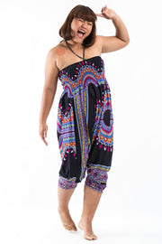 Plus Size Dashiki Prints 2-in-1 Jumpsuit Harem Pants in Black