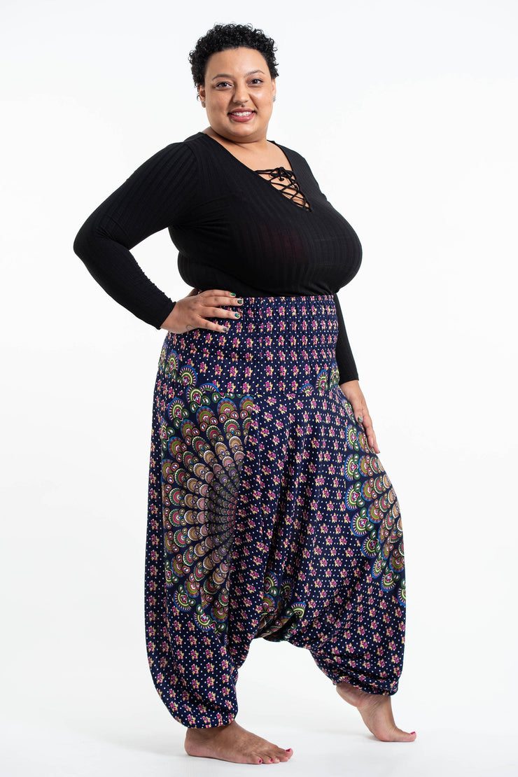 Plus Size Peacock Mandalas 2-in-1 Jumpsuit Harem Pants in Blue