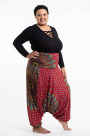 Plus Size Peacock Mandalas 2-in-1 Jumpsuit Harem Pants in Red