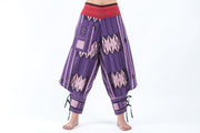 Thai Hill Tribe Fabric Women's Harem Pants with Ankle Straps in Purple